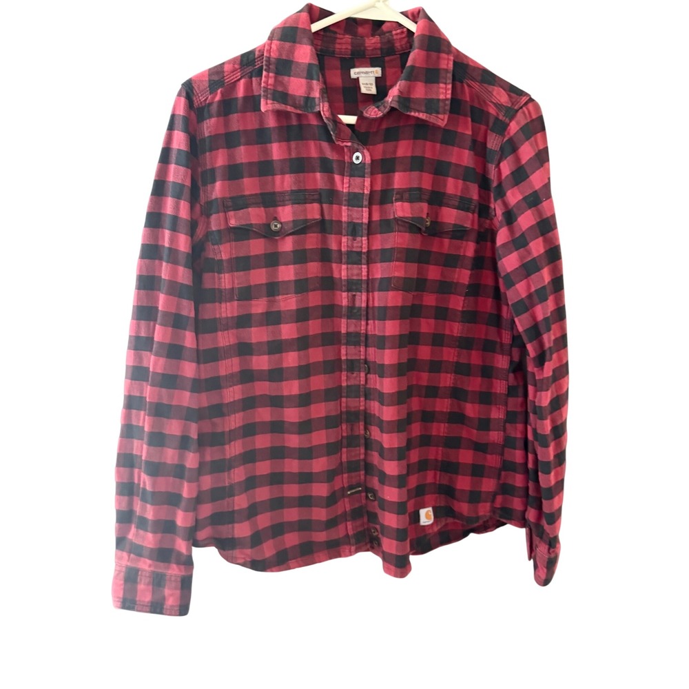 Carhartt Womens Red Black Buffalo Plaid Flannel Button Up Shirt Size M Outdoor
